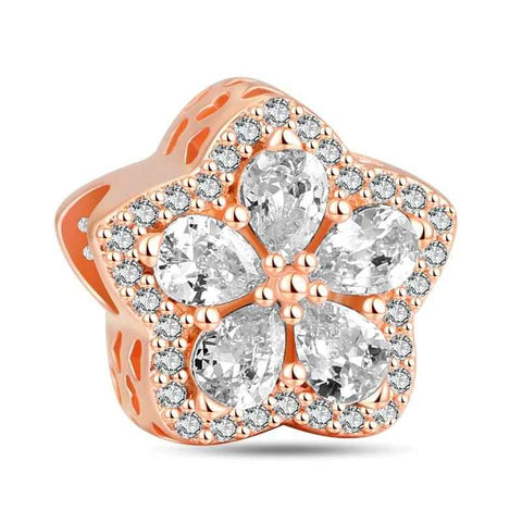 Starburst Floral Charm with Clear Crystals - Rose gold starburst floral charm adorned with clear crystals, symbolizing new beginnings and growth