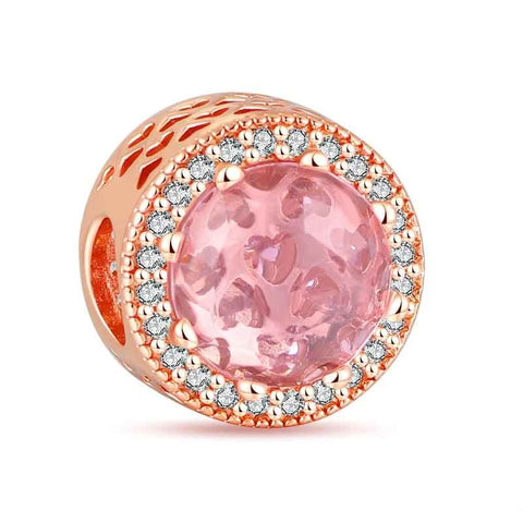 Blush Pink Rose Gold Heart Charm with Crystal Accents - Blush pink heart charm with crystals, adding elegance to bracelet charms for Pandora.