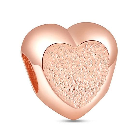 Textured Rose Gold Heart Charm - Textured rose gold heart charm, adding minimalist elegance to Pandora charm bracelets.