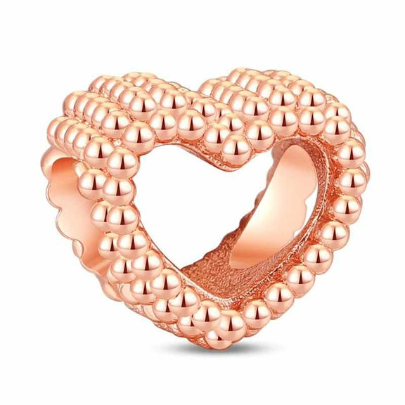 Rose Gold Open Heart Beaded Charm - Rose gold open heart beaded charm, adding a fun and flirty touch to any charm bracelet.