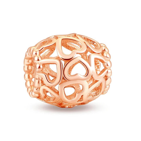 Filigree Heart Rose Gold Charm - Rose gold filigree heart charm, adding vintage elegance to Pandora bracelet charms collection.