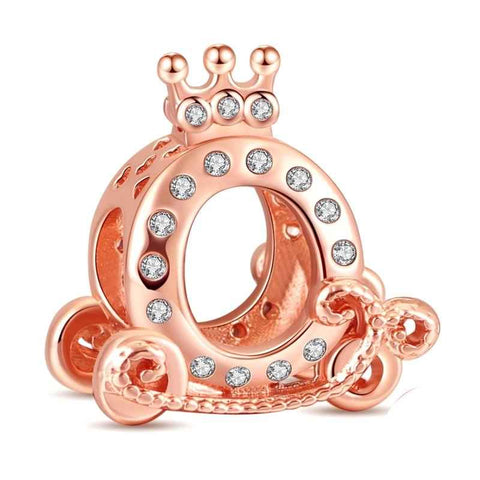 Rose Gold Carriage Charm with Crown - Rose gold carriage charm with crown, adding a fairytale touch to bracelet charms for Pandora.