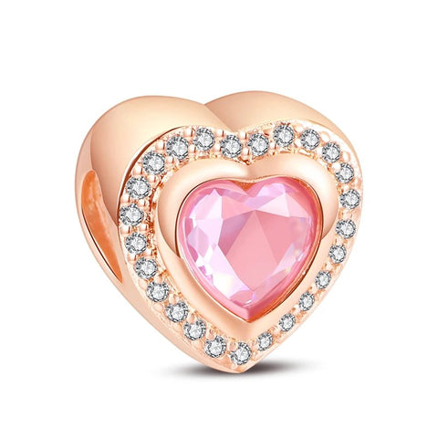 Pink Heart Rose Gold Charm with Crystal Halo - Pink Heart Rose Gold Charm with Crystal Halo