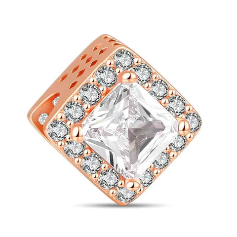 Radiant Rose Gold Charm with Square Diamond Accent - Radiant Rose Gold Charm with Square Diamond Accent