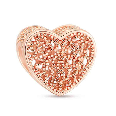 Intricate Rose Gold Heart Charm with Beaded Detailing - Intricate Rose Gold Heart Charm with Beaded Detailing