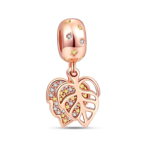 Golden Heart Leaf Charm with Sparkling Crystal Embellishments - Golden heart leaf charm with sparkling crystals, inspired by nature's beauty and elegance.