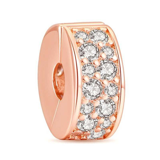 Sparkling rose gold band charm with clear crystals, perfect for adding a touch of glamour.