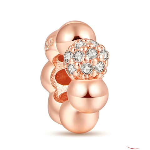 Rose Gold Beaded Charm with Sparkling Crystals - Rose gold beaded charm with crystals, adding elegance to Pandora bracelet charms.