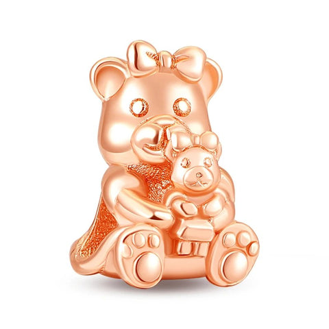 Rose Gold Teddy Bear Charm with Bow Detail - Rose gold teddy bear charm with bow detail, adding a touch of whimsy and charm to your bracelet.