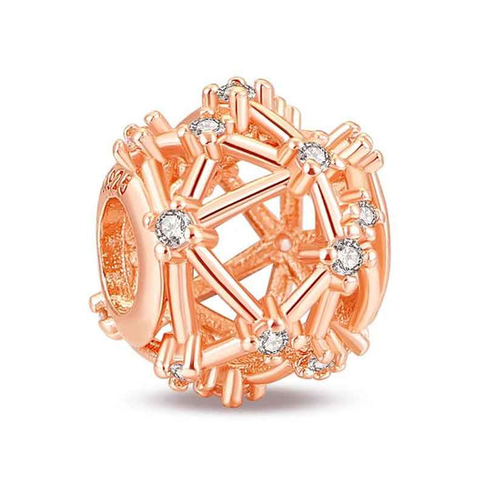 Geometric rose gold charm with crystals, adding modern style to Pandora bracelets and charms.