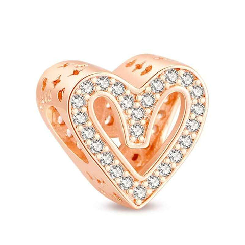 Rose Gold Heart Charm with Sparkling Cubic Zirconia Accent - Rose Gold Heart Charm with Sparkling Cubic Zirconia Accent