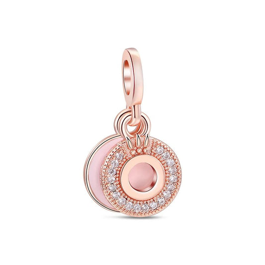 Rose gold intertwined circles charm with crystals, perfect for Pandora charm bracelets.