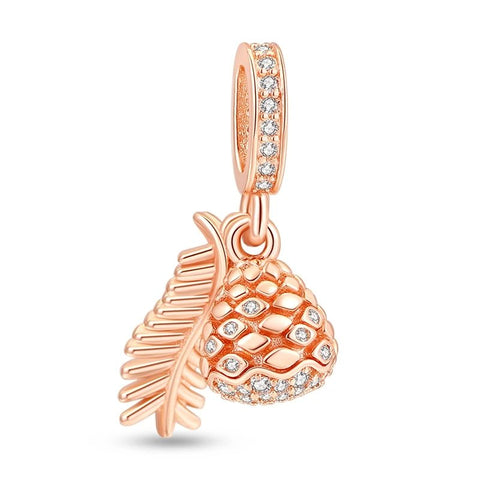 Pink Flower Rose Gold Spacer Charm with Crystal Accents - Pink Flower Rose Gold Spacer Charm with Crystal Accents