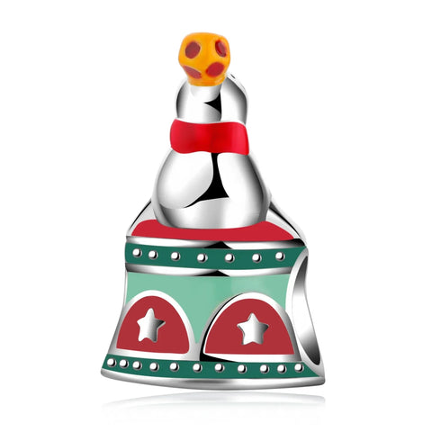 Pandora Christmas Bell With Red And Green Bow Charm Yellow Accent