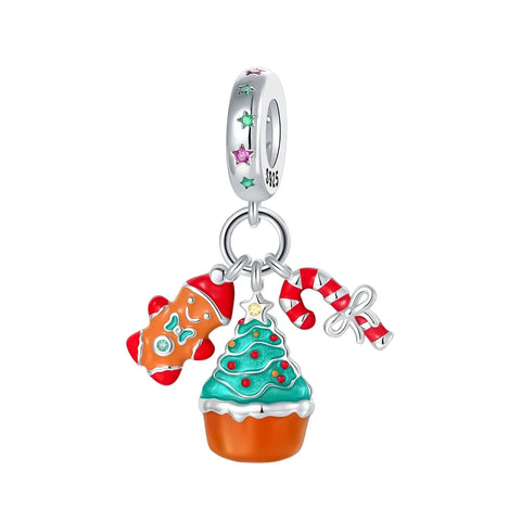 Pandora Christmas Cupcake Charm Candy Cane Red Accent