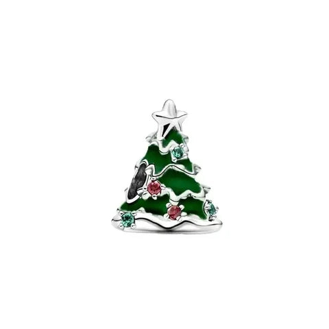 Christmas Tree Charm Green Enamel Red Stones Accent Charm - Christmas Tree Charm Green Enamel Red Stones Accent Charm - Compatible with Pandora Bracelets