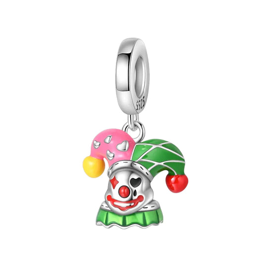 Clown Charm Green Hat Red Nose Yellow Accent Charm - Compatible with Pandora Bracelets