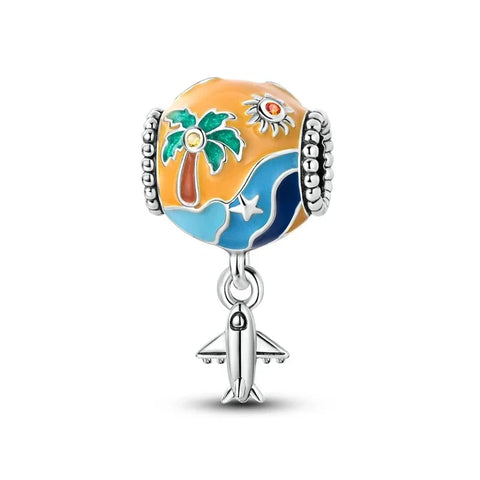 Colorful Beach Scene With An Airplane Charm