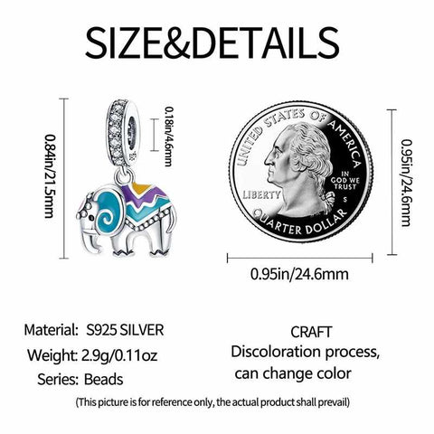 Colorful Enamel Elephant Charm in Sterling Silver, Fits - Colorful Enamel Elephant Charm in Sterling Silver, Fits