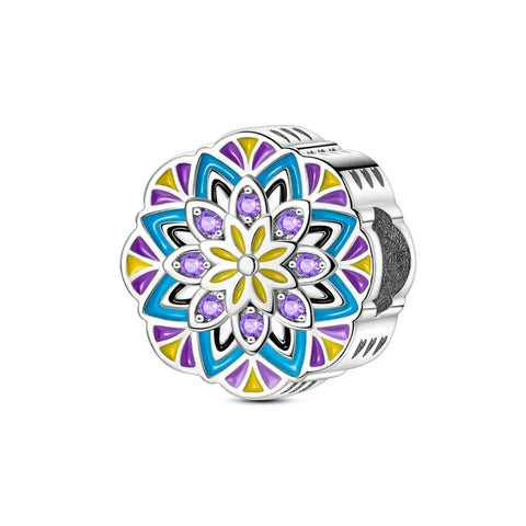 Colorful Flower Charm  Cyan Accent Charm - Compatible with Pandora Bracelets