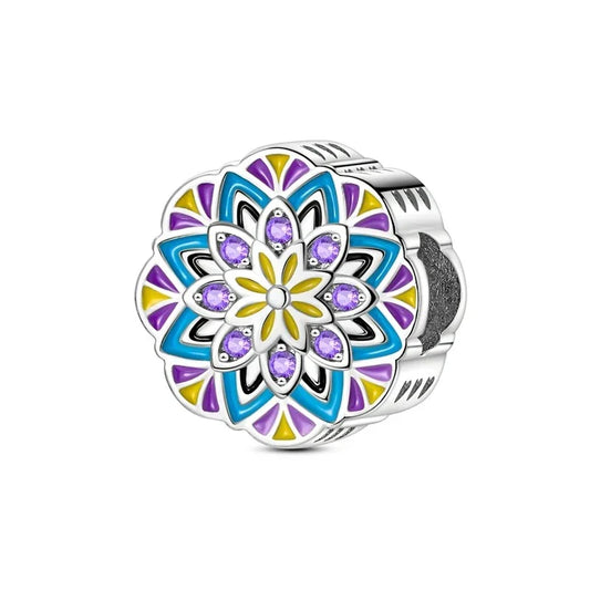 Colorful Flower Charm  Cyan Accent Charm - Compatible with Pandora Bracelets