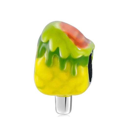 Colorful Ice Cream Cone Green Yellow Top Charm Accent