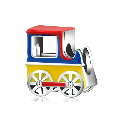 Colorful Train On White Background Charm Yellow Accent - Colorful Train On White Background Charm Yellow Accent