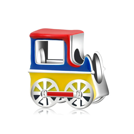 Colorful Train On White Background Charm Yellow Accent
