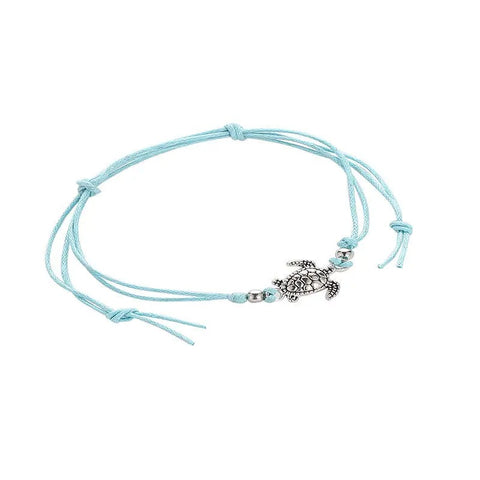 Sea Turtle Silver Ankle Bracelet Cord - Sea Turtle Silver Ankle Bracelet Cord