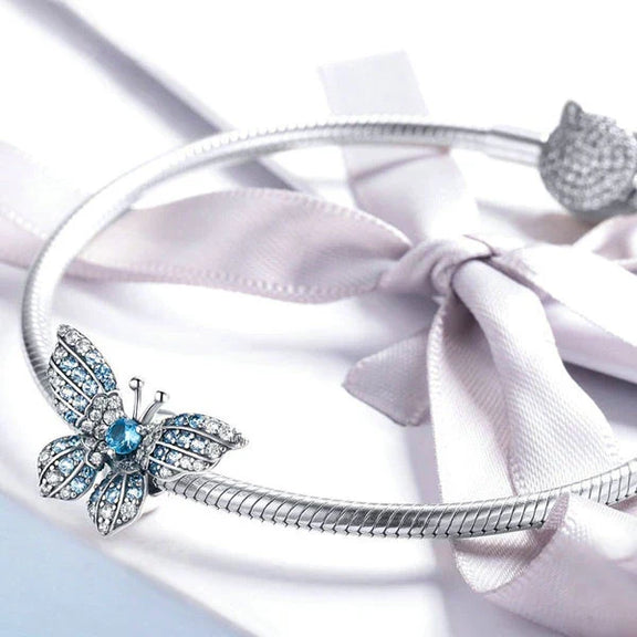 Crystal Blue Butterfly Charm - Crystal Blue Butterfly Pandora Charm