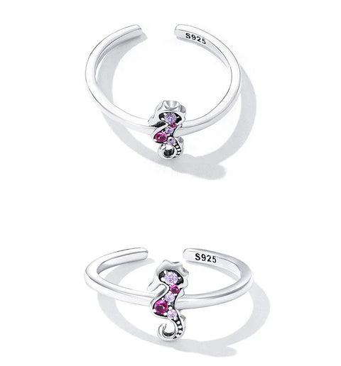 Crystal Seahorse Adjustable Ring