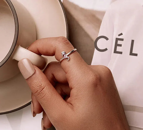 Crystal Seahorse Adjustable open Ring