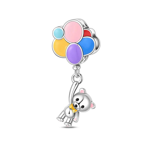 Cute Bear Holding Balloons Charm Blue Accent Charm - Compatible with Pandora Bracelets