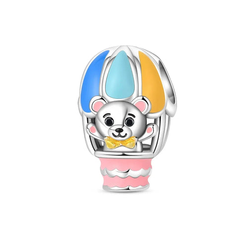 Cute Bear Hot Air Balloon Charm Blue Accent Charm - Cute Bear Hot Air Balloon Charm Blue Accent Charm - Compatible with Pandora Bracelets