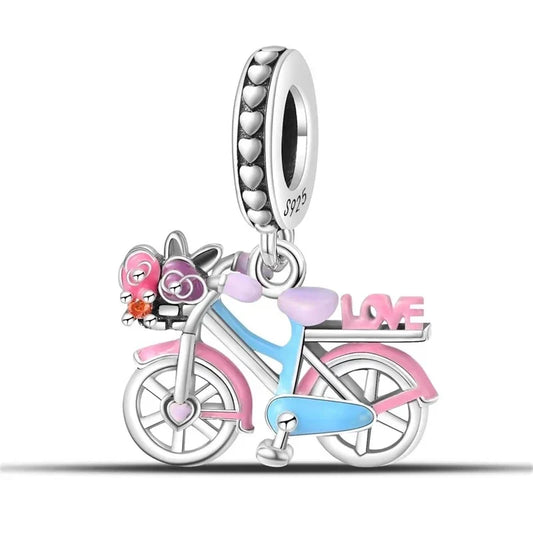 Cute Bicycle With Pink And Blue Heart Charm