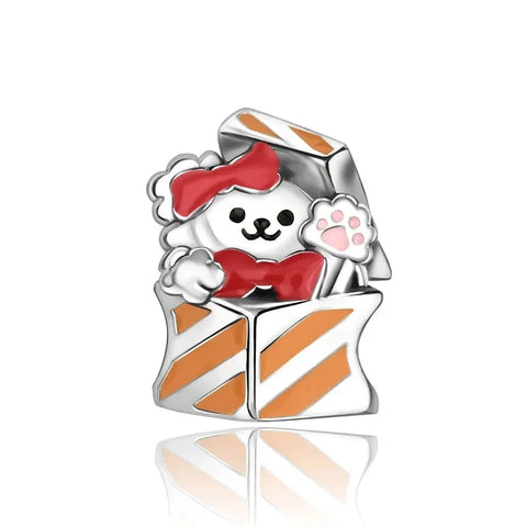 Pandora Cute Cat Box Charm Orange Accent