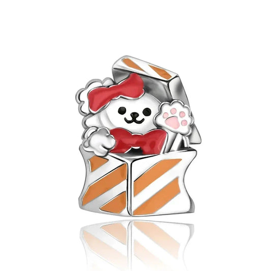 Pandora Cute Cat Box Charm Orange Accent