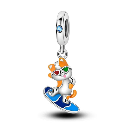 Cute Cat Wearing Sunglasses Surfboard Charm Orange Accent