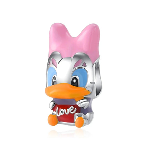 Cute Little Duck Heart Charm Orange Accent Charm - Cute Little Duck Heart Charm Orange Accent Charm - Compatible with Pandora Bracelets