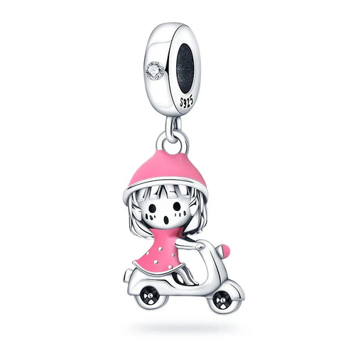 Cute Little Girl Riding Scooter Charm - Cute Little Girl Riding Scooter Charm