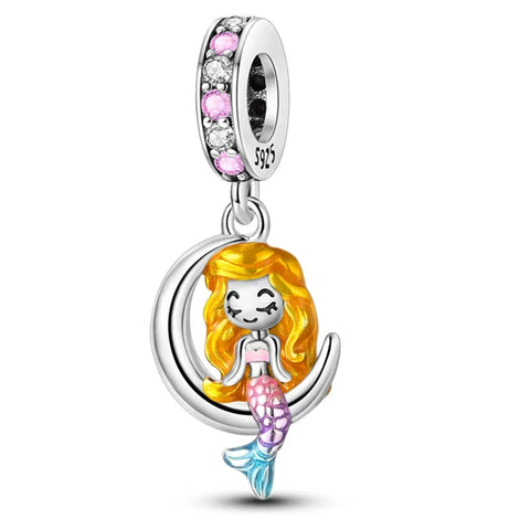 Cute Little Mermaid On The Moon Pandora Charm