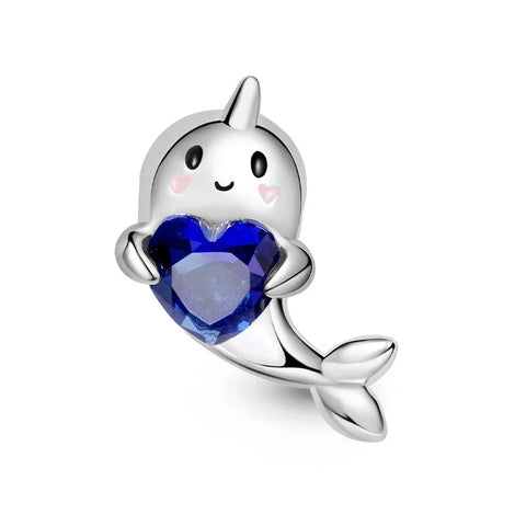 Cute Little Narwhal With Heart Charm - Cute Little Narwhal With Heart Pandora Charm