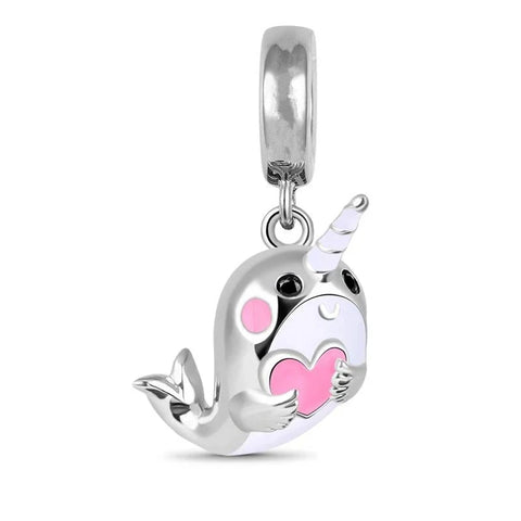 Cute Narwhal With Pink Heart Charm - Cute Narwhal With Pink Heart Pandora Charm