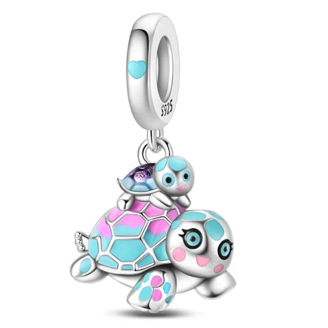 Cute Turtle With Blue And Pink Color Pandora Charm