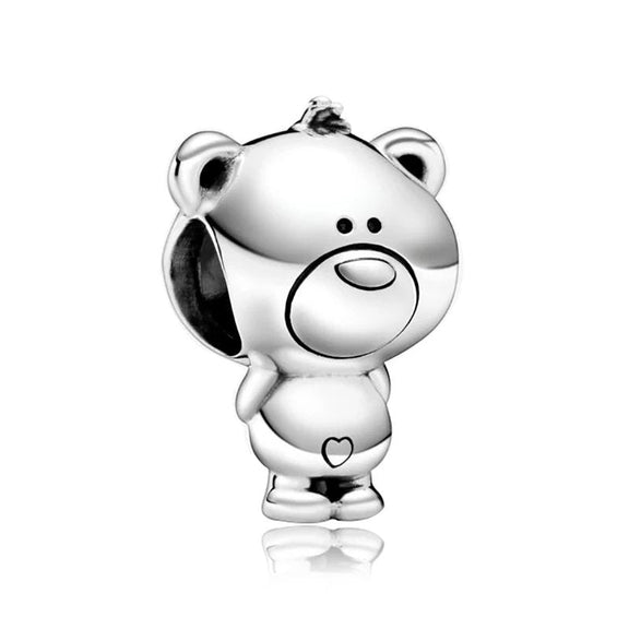 Sterling Silver Teddy Bear Charm - Sterling silver teddy bear charm with heart detail on belly.