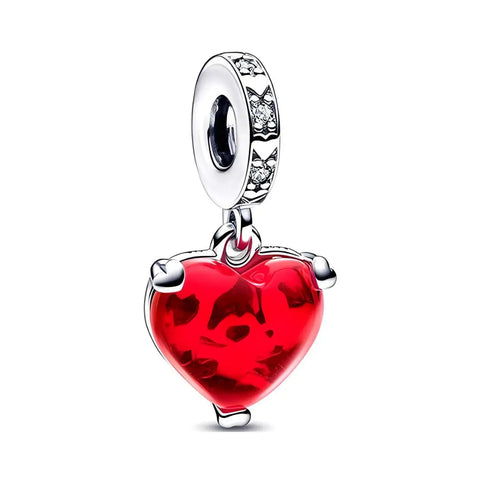 Disney- Mickey & Disney- Minnie Mouse Kiss Red Murano Glass Dangle Charm