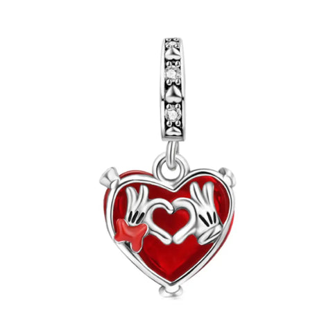 Disney- Mickey and Minnie Mouse Love Heart Dangle Charm - Disney- Mickey and Minnie Mouse Love Heart Dangle Charm