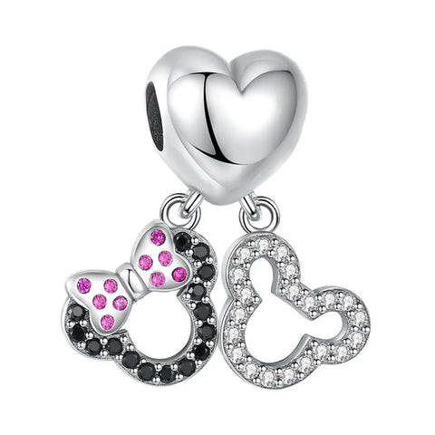 Disney- Mickey and Minnie Mouse Outline Heart Charm - Disney- Mickey and Minnie Mouse Outline Heart Charm