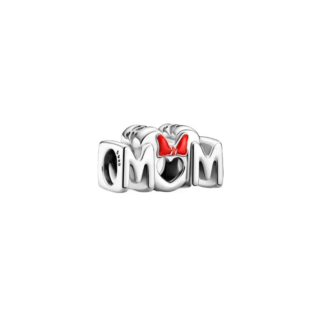 Minnie Mouse "Mom" Charm with Red Bow and Heart Design