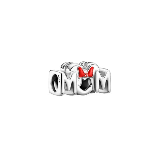 Minnie Mouse "Mom" Charm with Red Bow and Heart Design